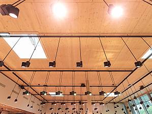 CLT panels on the wooden supports with a grid of 7 x 7 meters